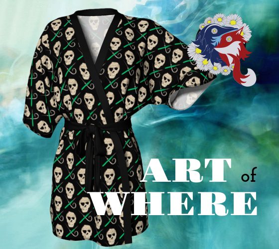 Image of a Craft or Die Design Kimono Robe that links to the QuirkNSpite store on Art Of Where. 