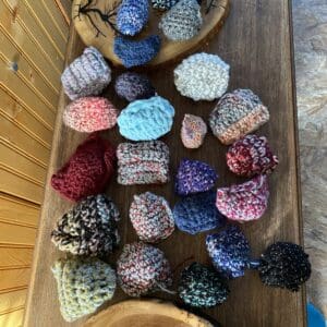 24 handmade crocheted catnip toys made by Cassandra Frechette